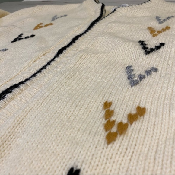 Vintage Sears Sportswear Wool Blend Full Zip Chevron Cardigan, Ivory/Multi, Sz M - Picture 2 of 8